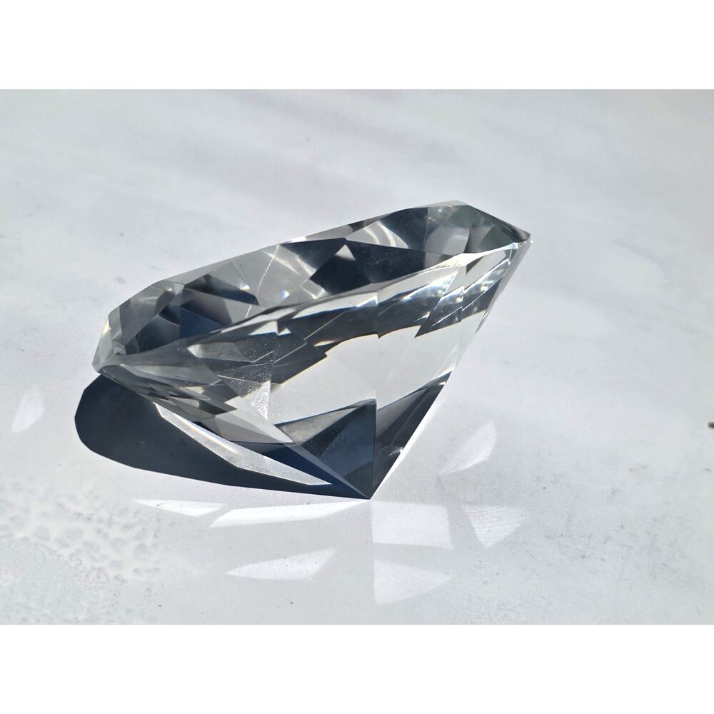 Clear Faceted Crystal Diamond Paperweight 4" x 3" Oversized Glass Jewel Decor